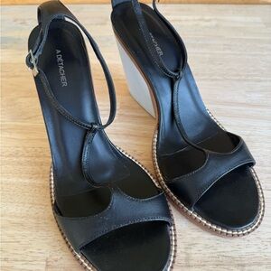 A Détacher Colorblock Wedge Sandals Black Ivory Leather Architectural Heel 40